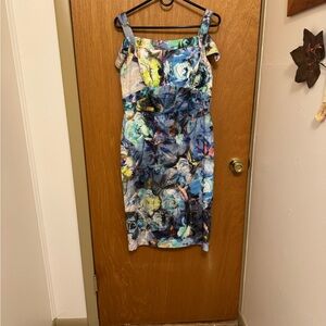 Sz10 Nicole Miller vibrant floral cold shoulder, sleeveless dress NWOT🐸